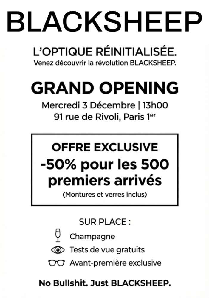Boutique BLACKSHEEP Paris – détails de l'ouverture