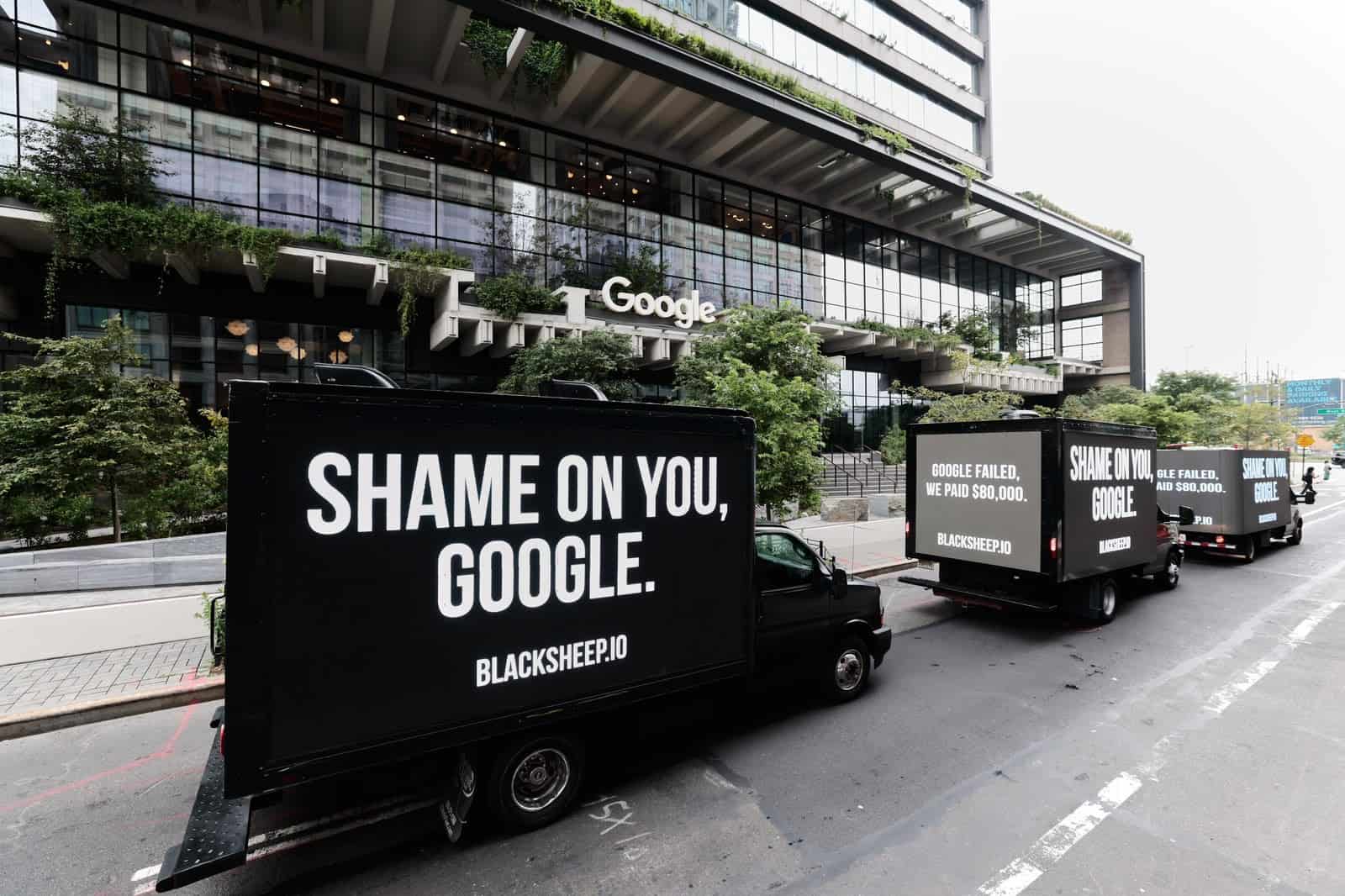 Line of Blacksheep LED trucks parked along 15th Street Chelsea