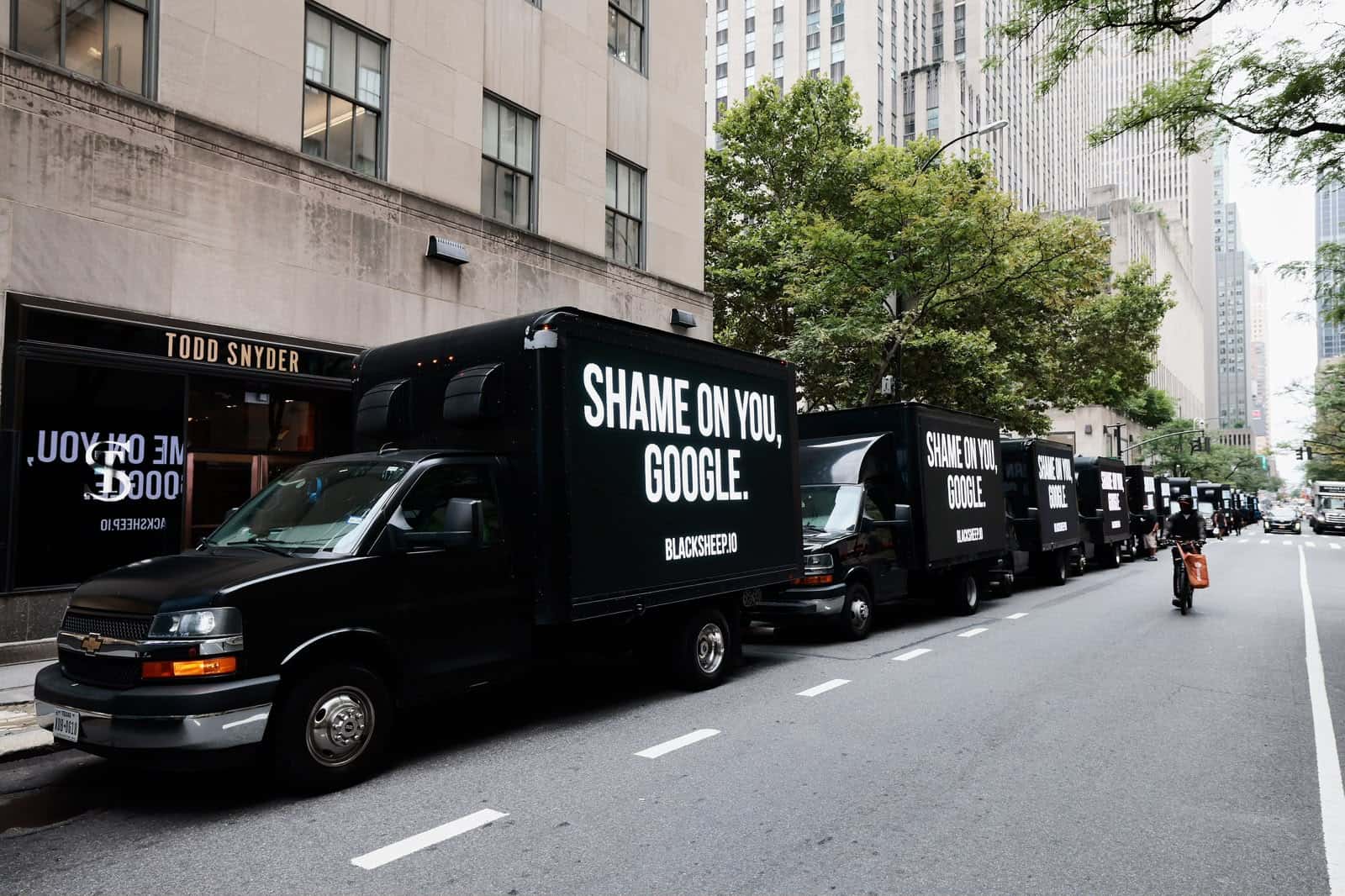 Blacksheep LED truck convoy moving through Chelsea traffic