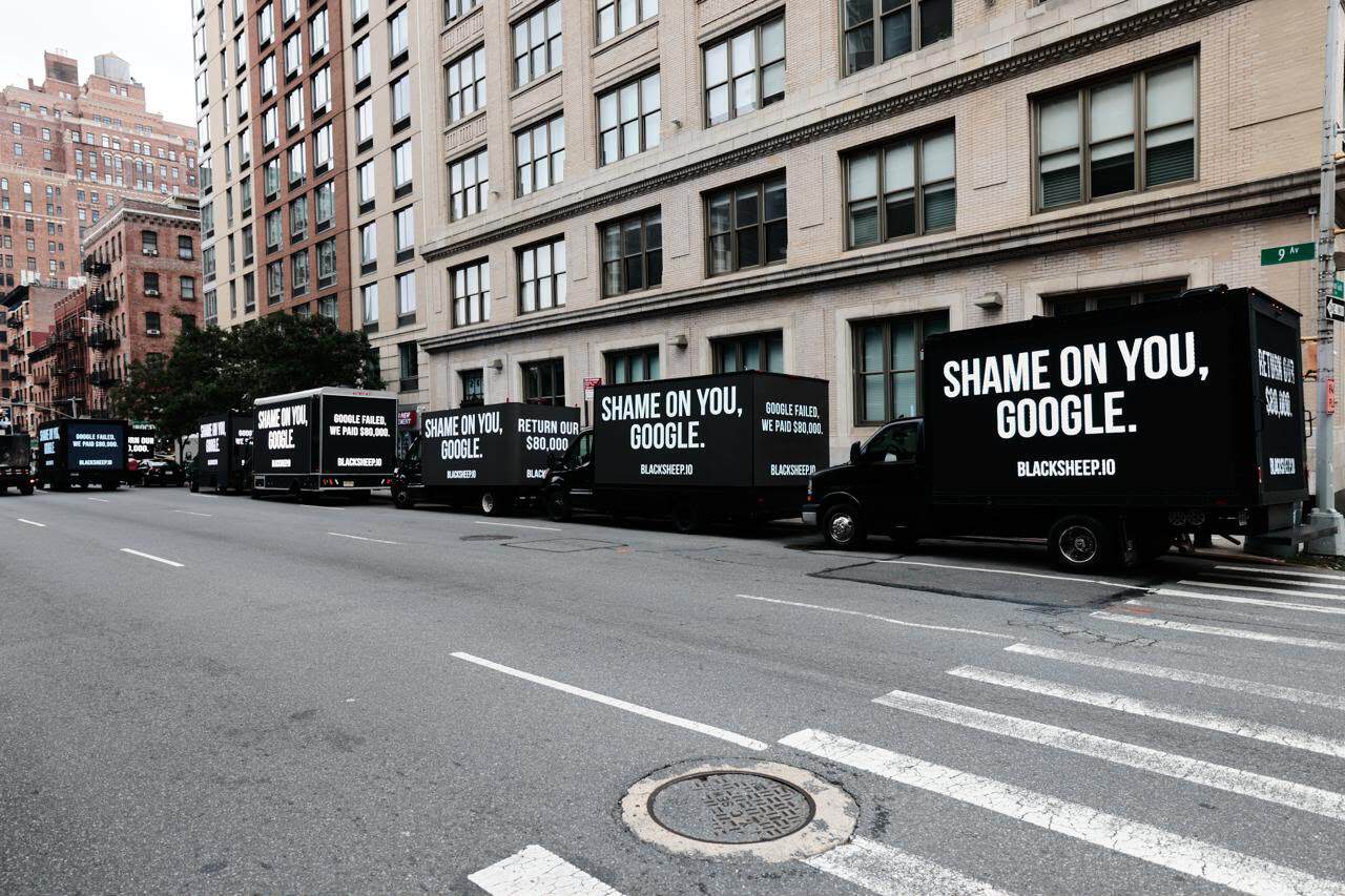 Full view of Blacksheep guerrilla marketing truck display