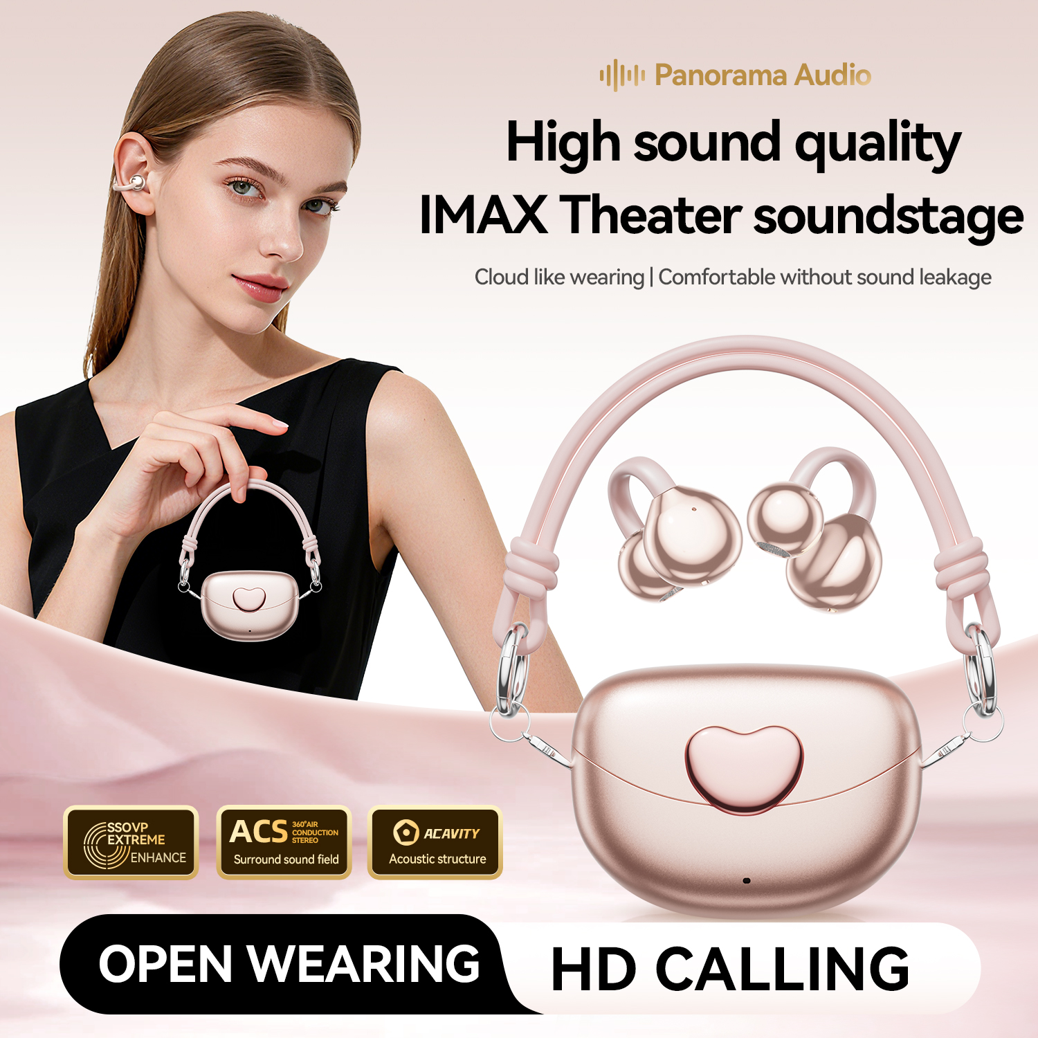 Open-Ear Wireless TWS Earbuds with Heart-Shaped Charging Case Model#M106