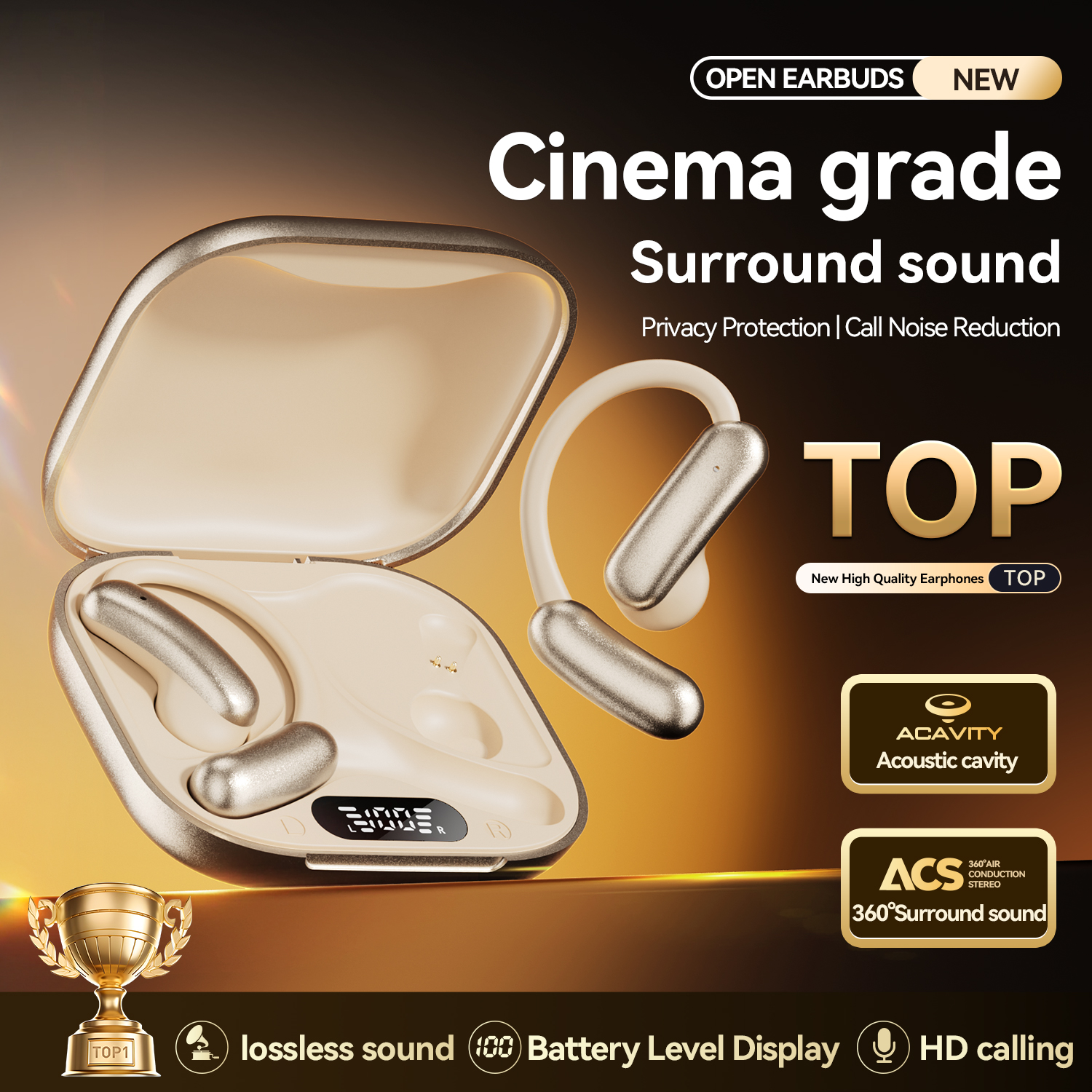 Open Ear Wireless Earbuds with LED Battery Display Model#M139