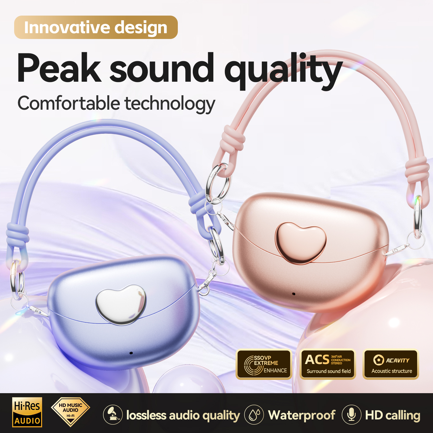 Open-Ear Wireless TWS Earbuds with Heart-Shaped Charging Case Model#M106