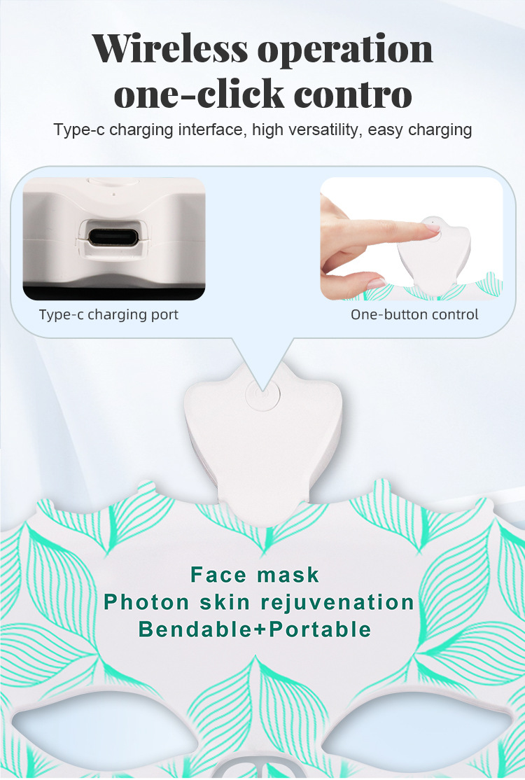 Mascarilla facial de rejuvenecimiento con fotones LED de 7 colores - Flexible y portátil
