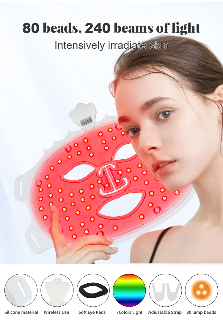 Mascarilla facial de rejuvenecimiento con fotones LED de 7 colores - Flexible y portátil