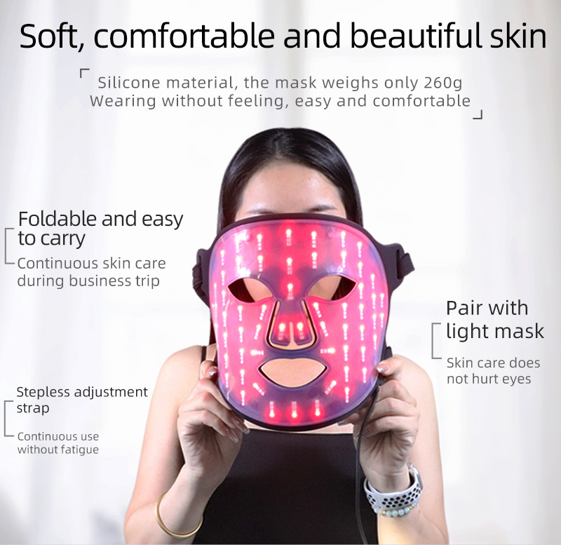 Mascarilla portátil LED de fotones para el rejuvenecimiento facial y del cuello.