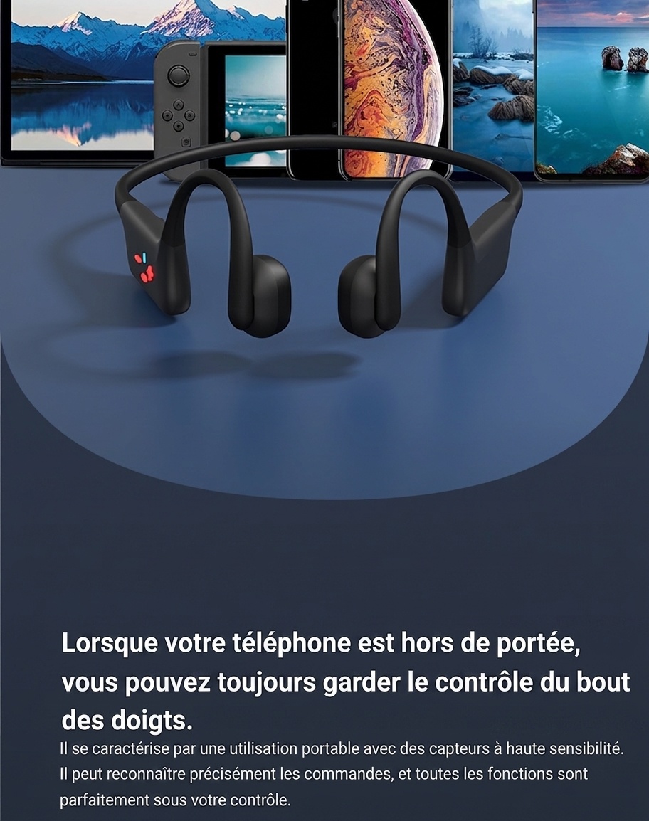 Écouteurs de natation à conduction osseuse étanches IPX8, 32 Go