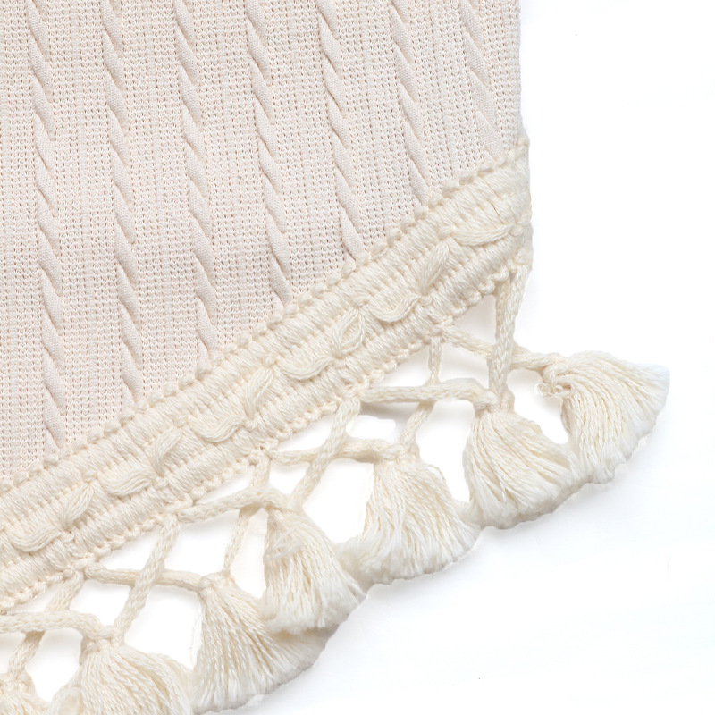 Boho Knit Halter Crop Top with Tassel Hem