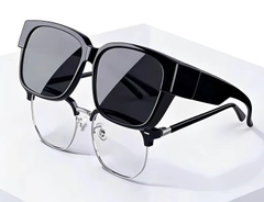 Lunettes de conduite polarisées rectangulaires en plastique gris #BS2426-0052