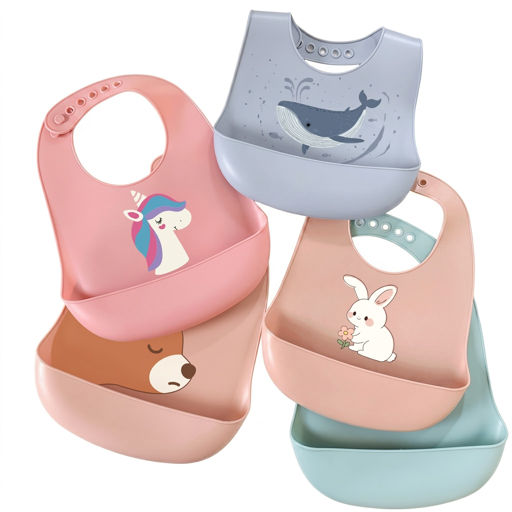 Niedliche Silikon-Baby-Lätzchen mit Tiermotiven – verstellbar und weich