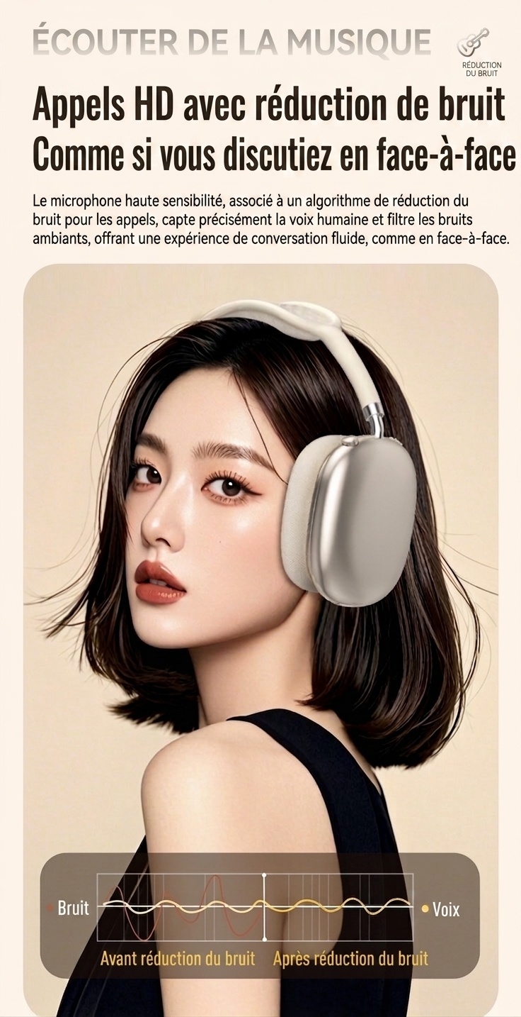 Casque sans fil Bluetooth STN-01 avec réduction de bruit active et audio haute fidélité