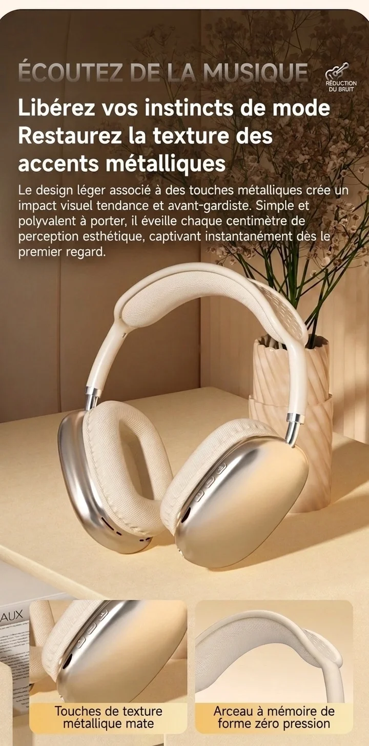 Casque sans fil Bluetooth STN-01 avec réduction de bruit active et audio haute fidélité