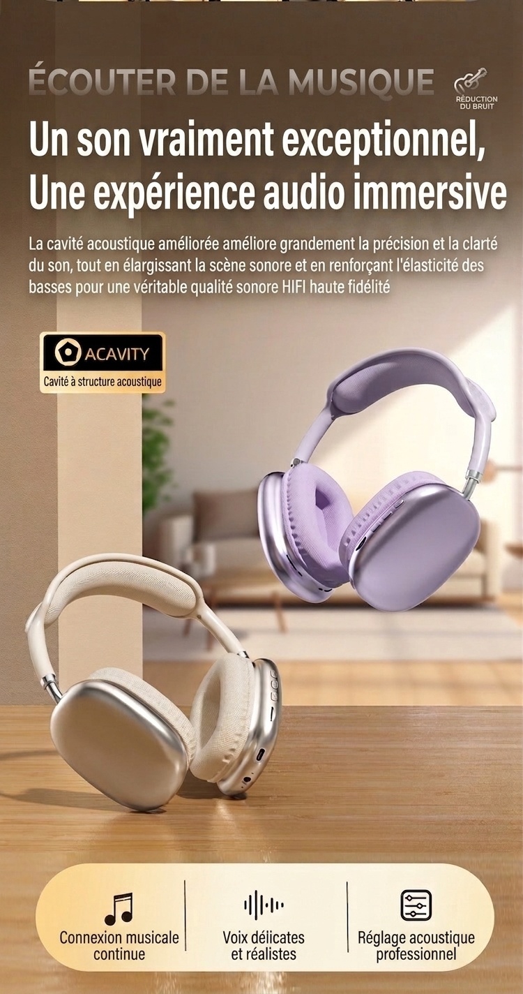 Casque sans fil Bluetooth STN-01 avec réduction de bruit active et audio haute fidélité
