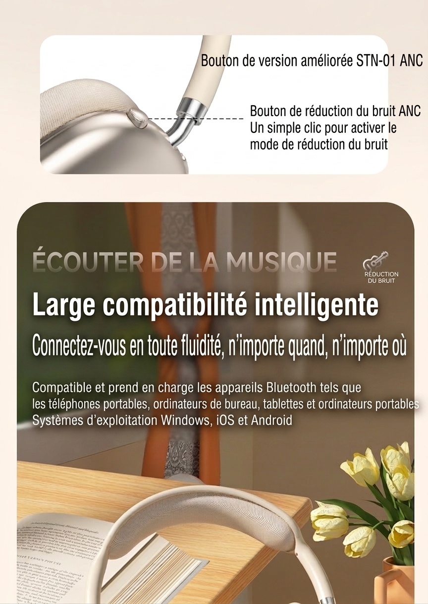 Casque sans fil ANC STN-01 - Son Hi-Fi Bluetooth 5.4