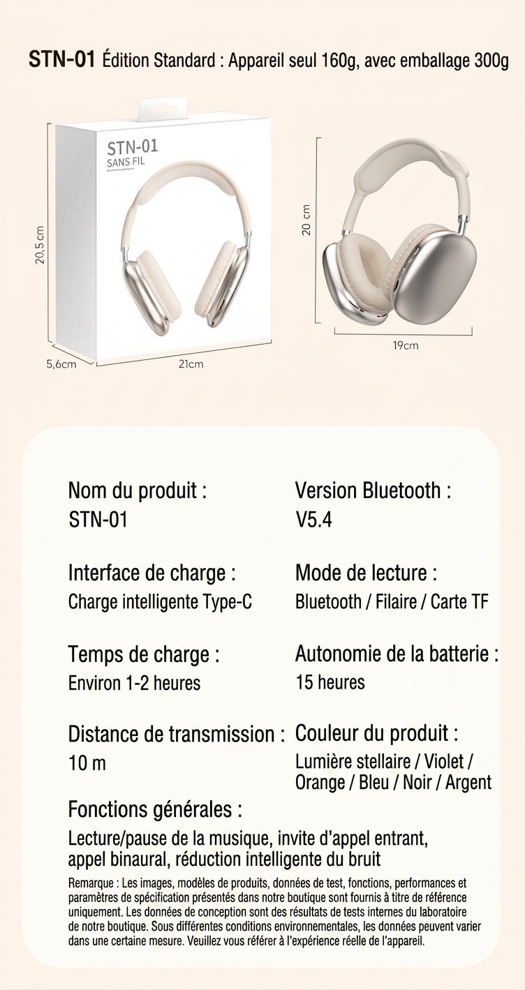 Casque sans fil ANC STN-01 - Son Hi-Fi Bluetooth 5.4