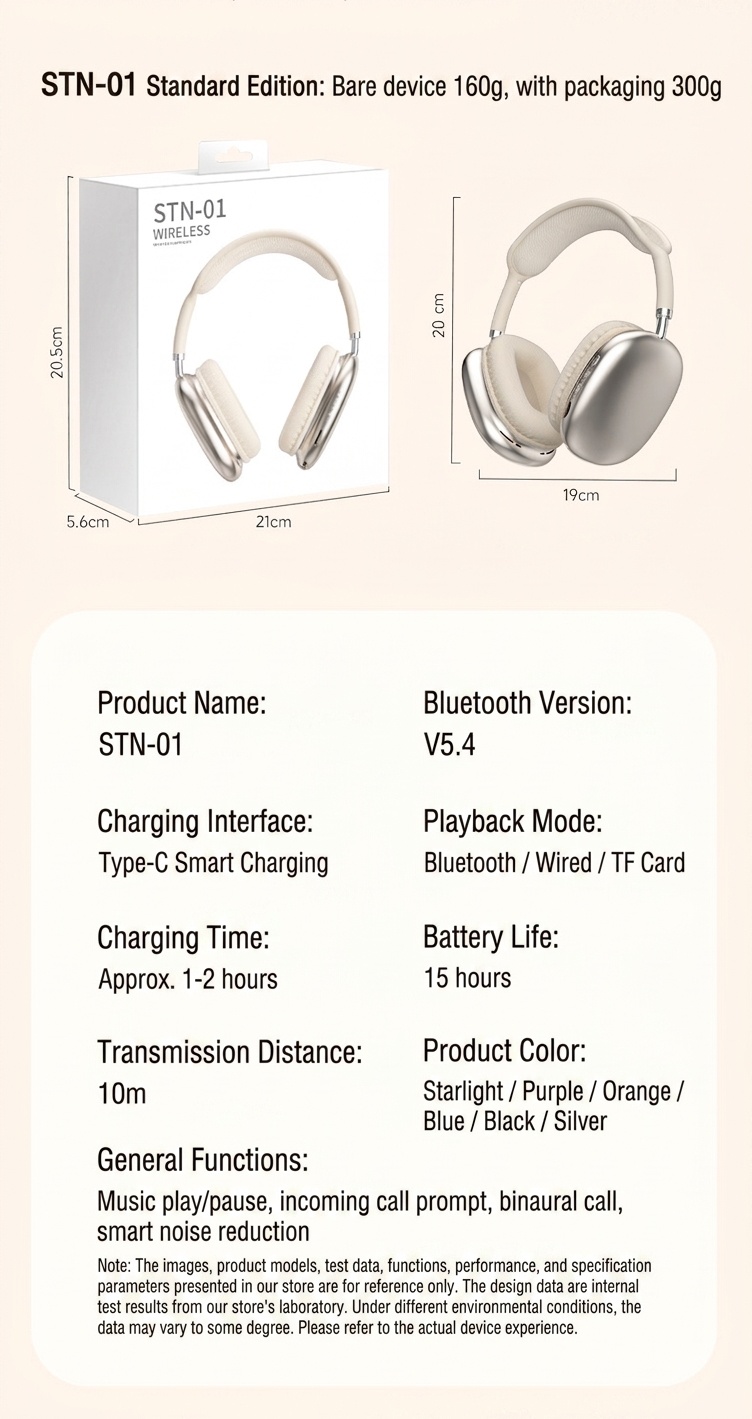 STN-01 Wireless ANC Headphones - Bluetooth 5.4 Hi-Fi Sound