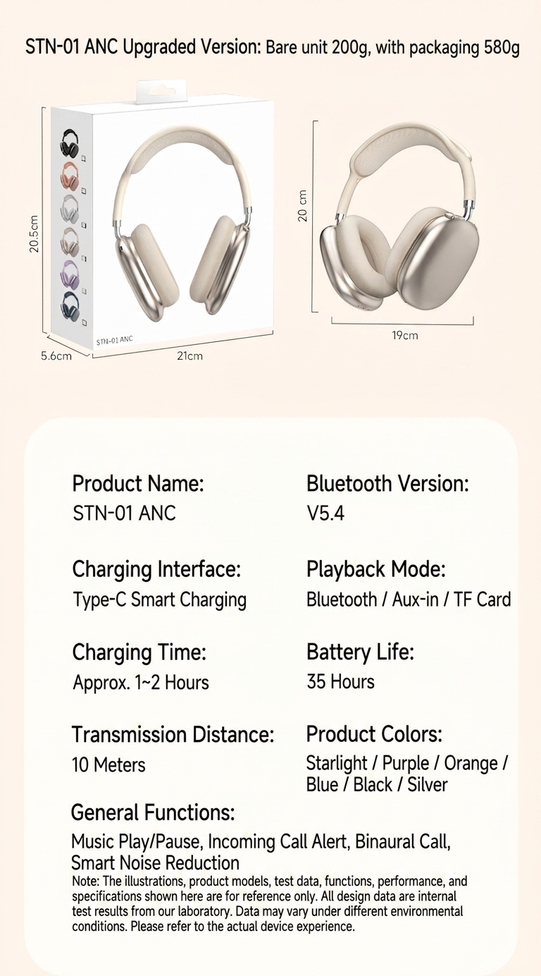 STN-01 Wireless Bluetooth Headphones with ANC & Hi-Fi Audio