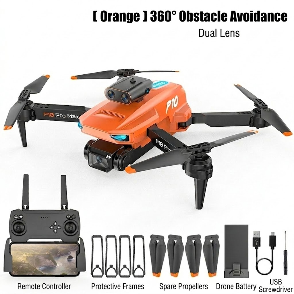 P10 Pro Max 8K Drone with 360° Obstacle Avoidance, Dual Camera, Optical Flow Positioning, Foldable RC Quadcopter