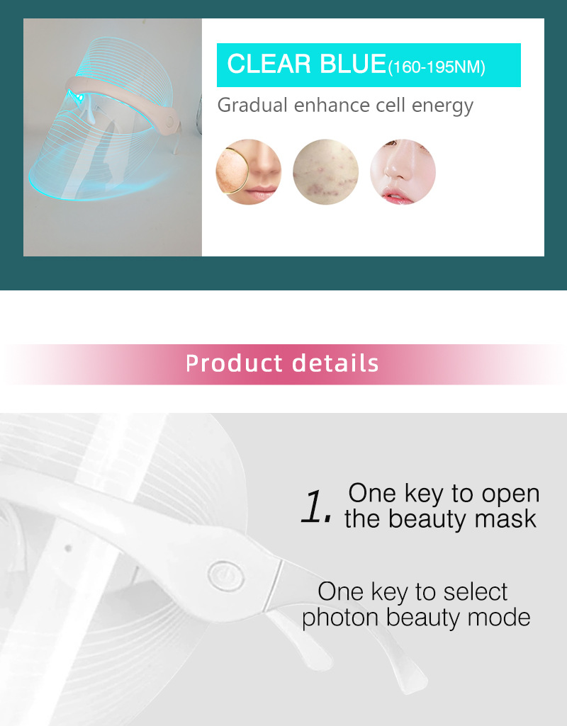 LED Light Therapy Face Transparent Mask - 7 Color Skin Rejuvenation