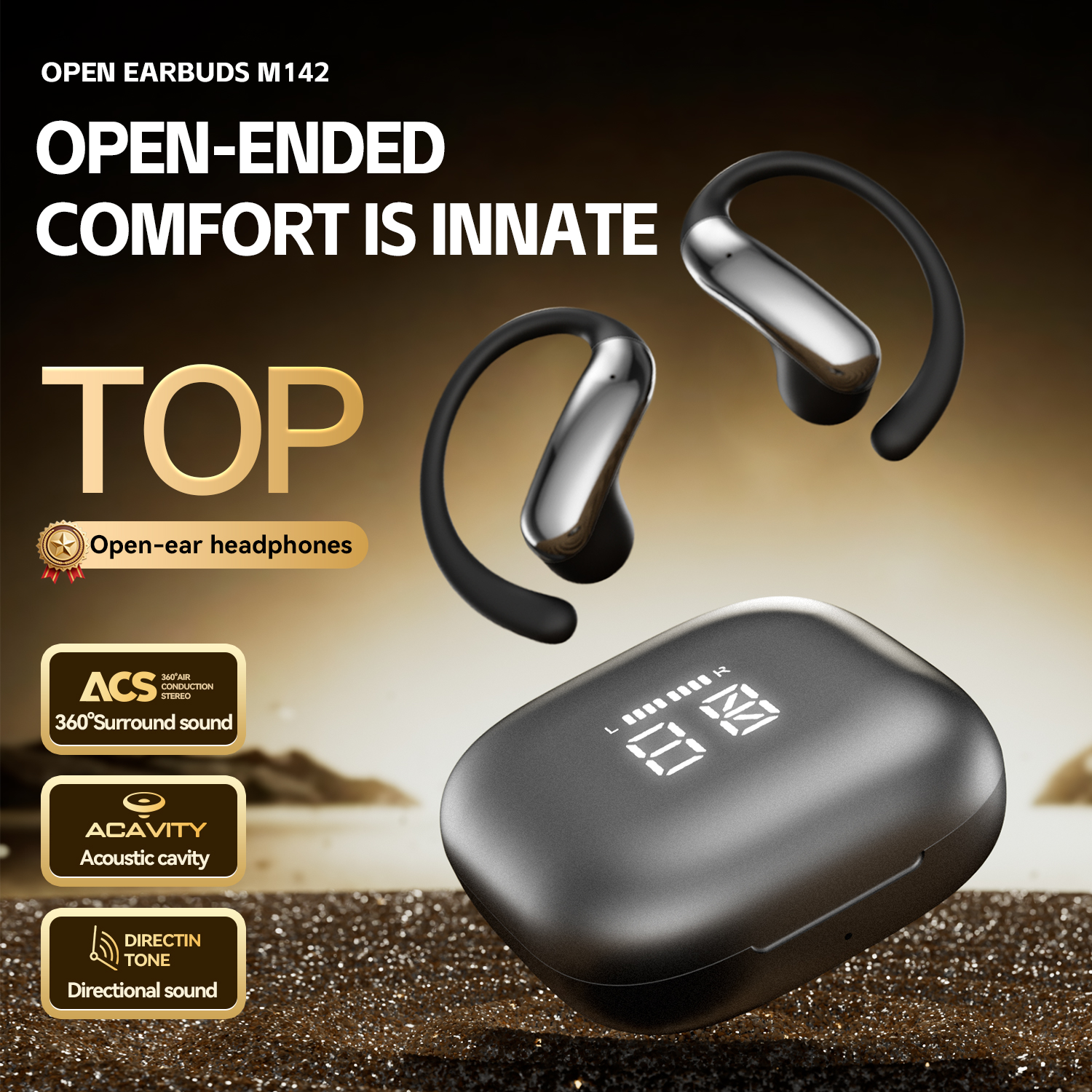 Open-Ear Wireless HiFi Earbuds with LED Charging Case Model#M142