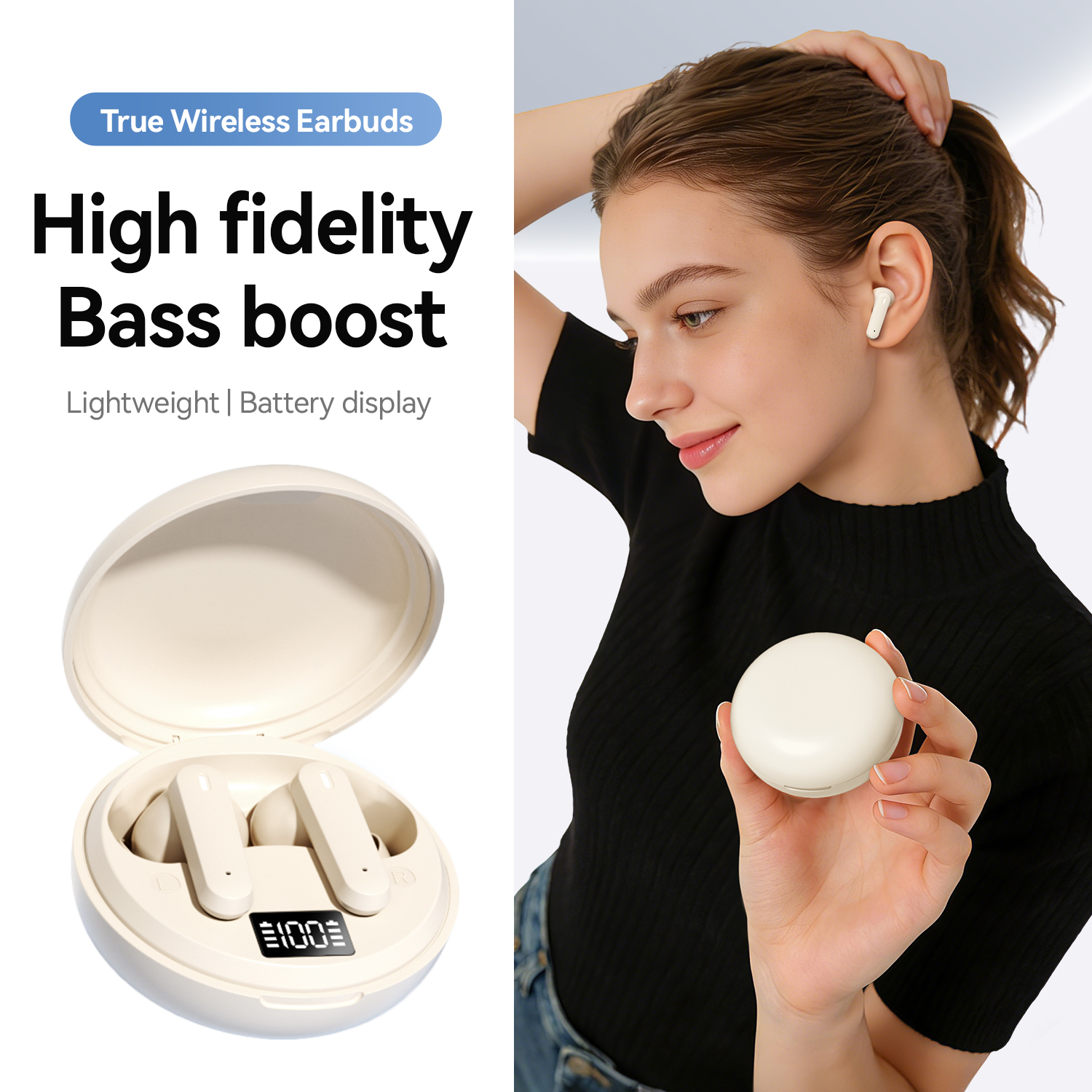 True Wireless Earbuds with LED Battery Display & Bass Boost Model#M164