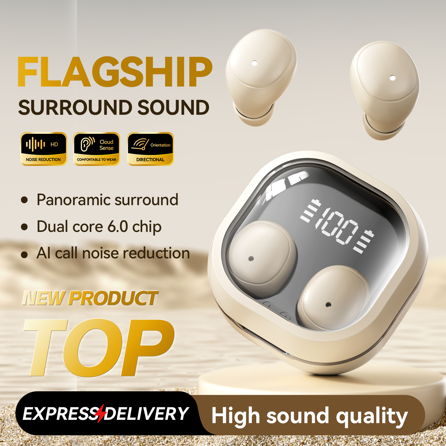 V6.0 Hi-Fi Wireless Earbuds with LED Battery Display Model#M125