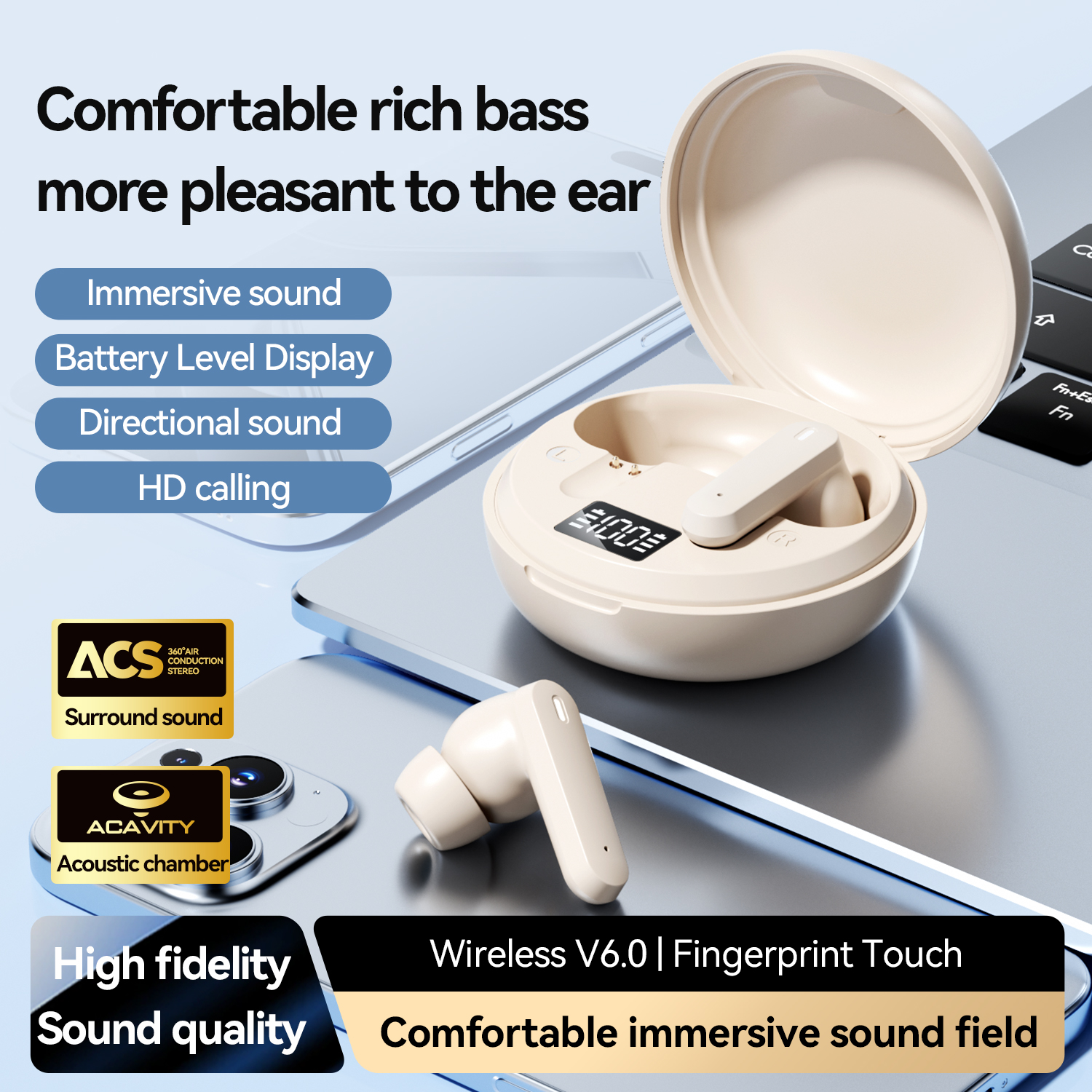 True Wireless Earbuds with LED Battery Display & Bass Boost Model#M164