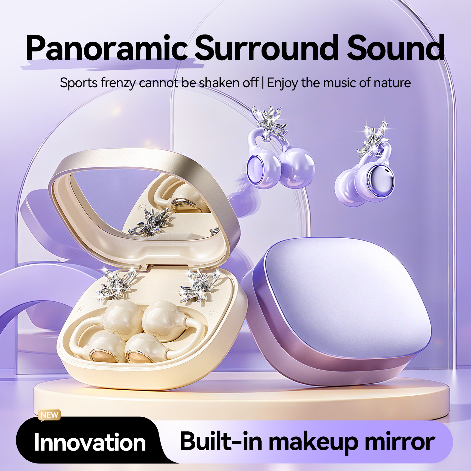 Butterfly Ear Clip TWS Wireless Earbuds with Mirror Case Model#M183