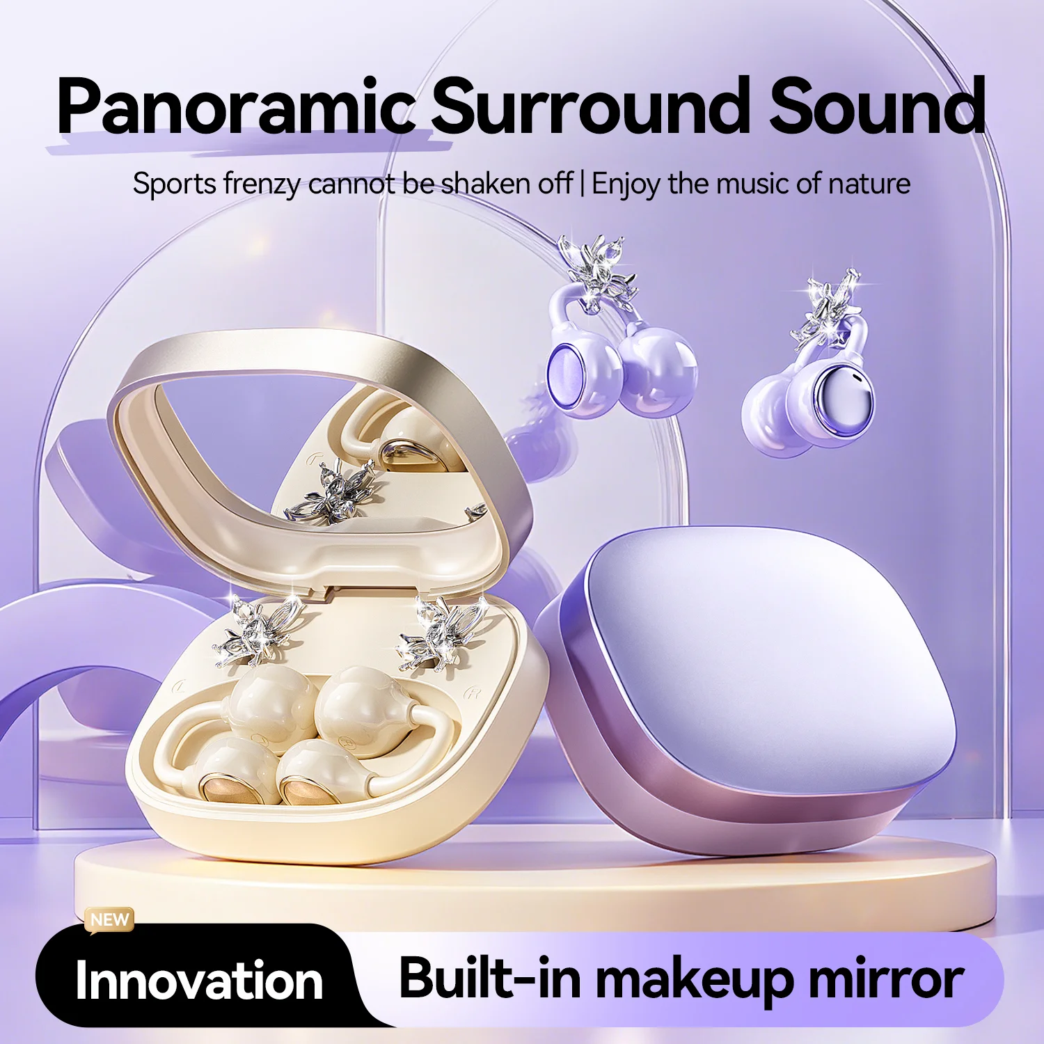 Butterfly Ear Clip TWS Wireless Earbuds with Mirror Case Model#M183