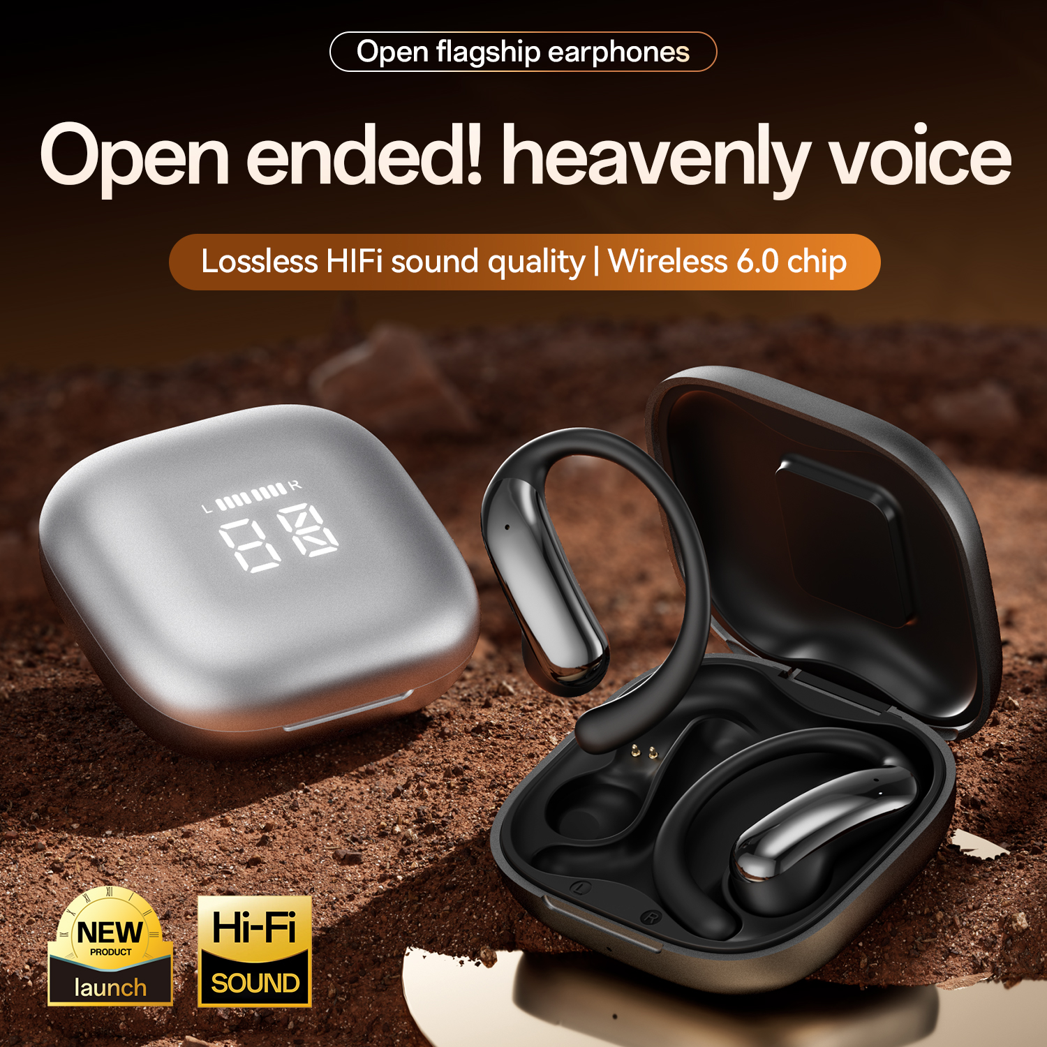 Open-Ear Wireless HiFi Earbuds with LED Charging Case Model#M142