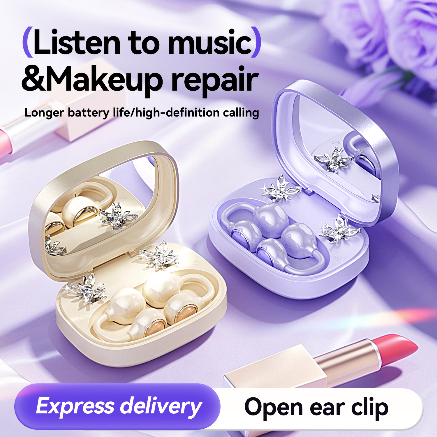 Butterfly Ear Clip TWS Wireless Earbuds with Mirror Case Model#M183