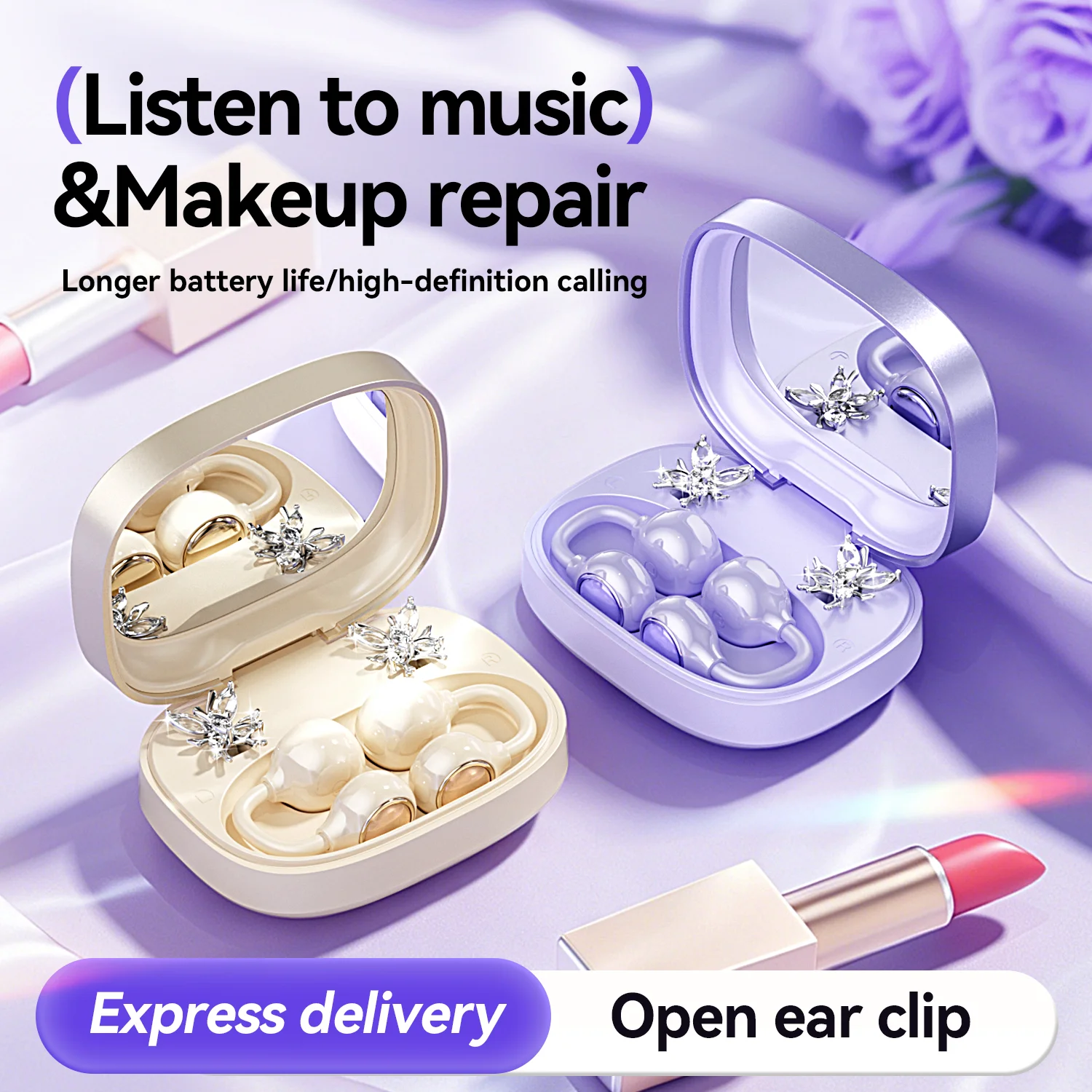 Butterfly Ear Clip TWS Wireless Earbuds with Mirror Case Model#M183