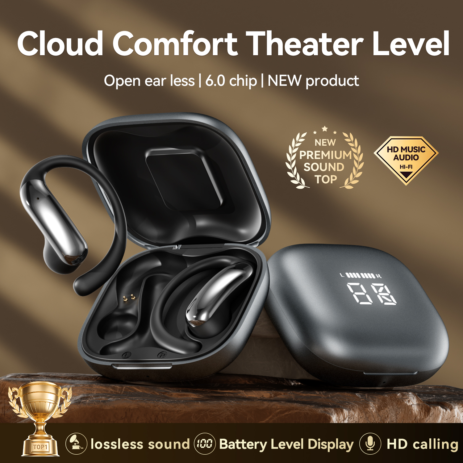 Open-Ear Wireless HiFi Earbuds with LED Charging Case Model#M142