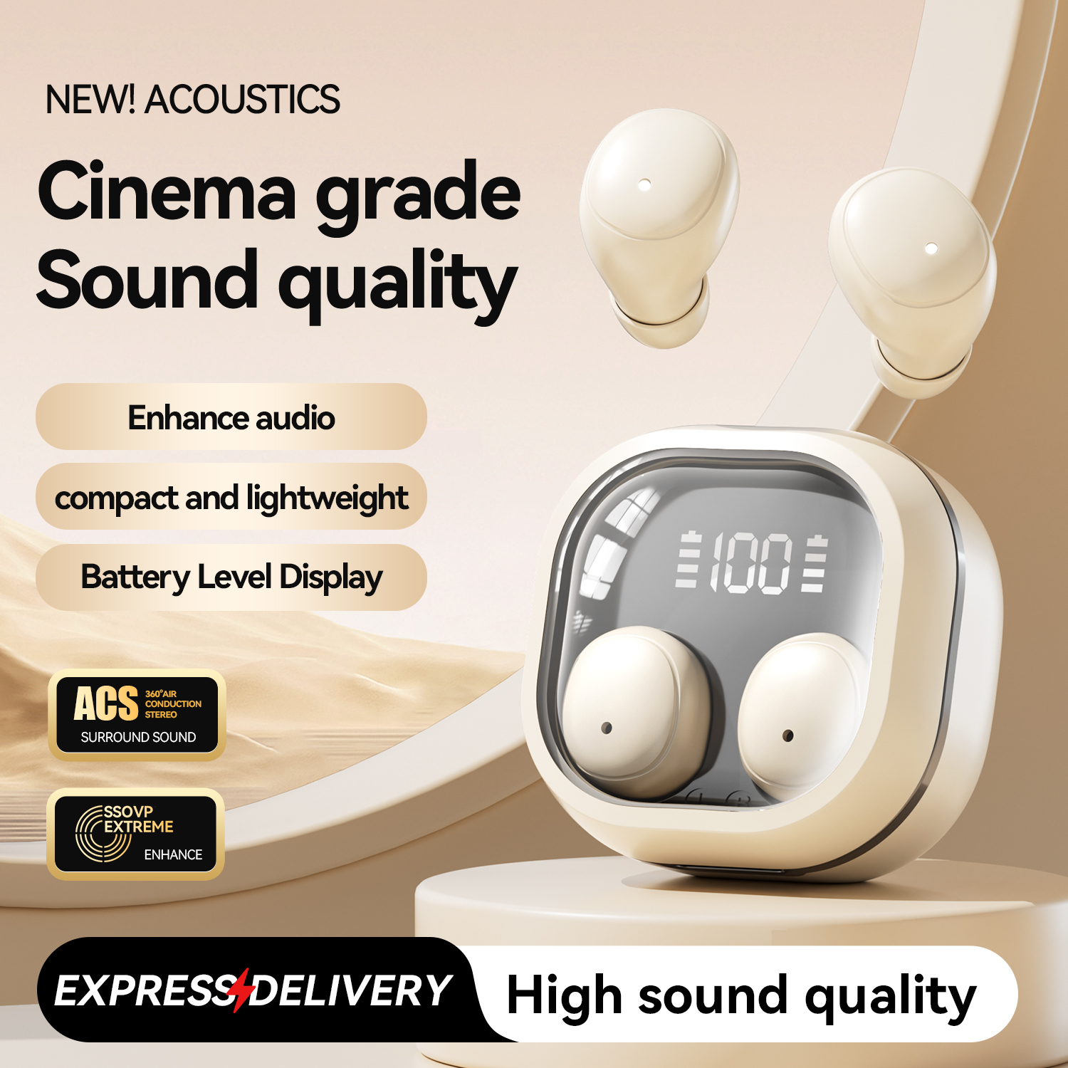 V6.0 Hi-Fi Wireless Earbuds with LED Battery Display Model#M125