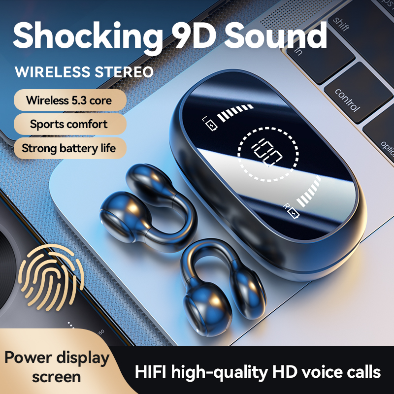9D Wireless Ear-Clip Headphones with LED Power Display Model#M47
