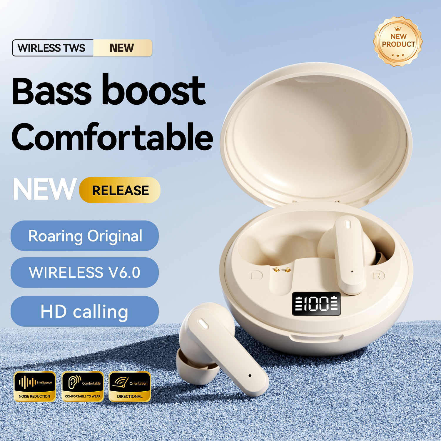 True Wireless Earbuds with LED Battery Display & Bass Boost Model#M164