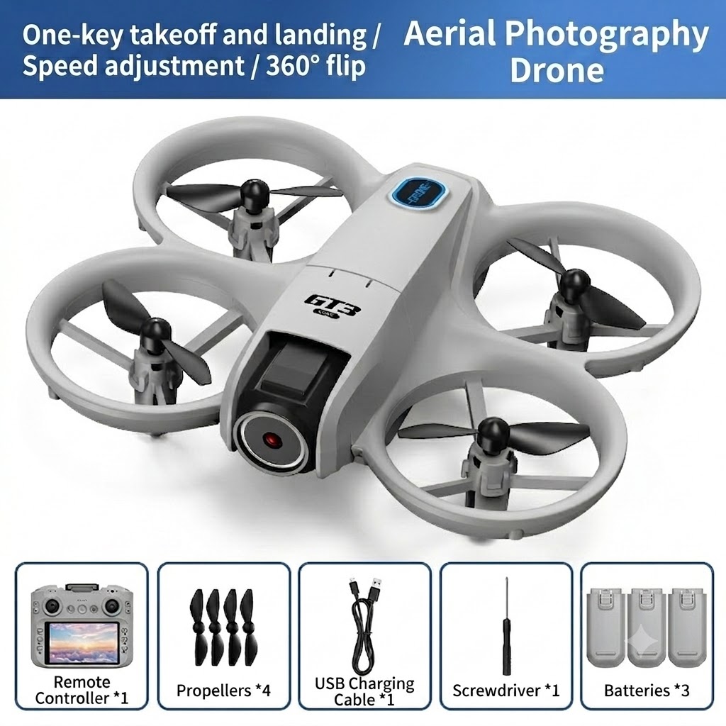 GT3 FPV Drone with HD Camera, Screen Remote Control, 180° Adjustable Lens, 360° Anti-Collision Quadcopter