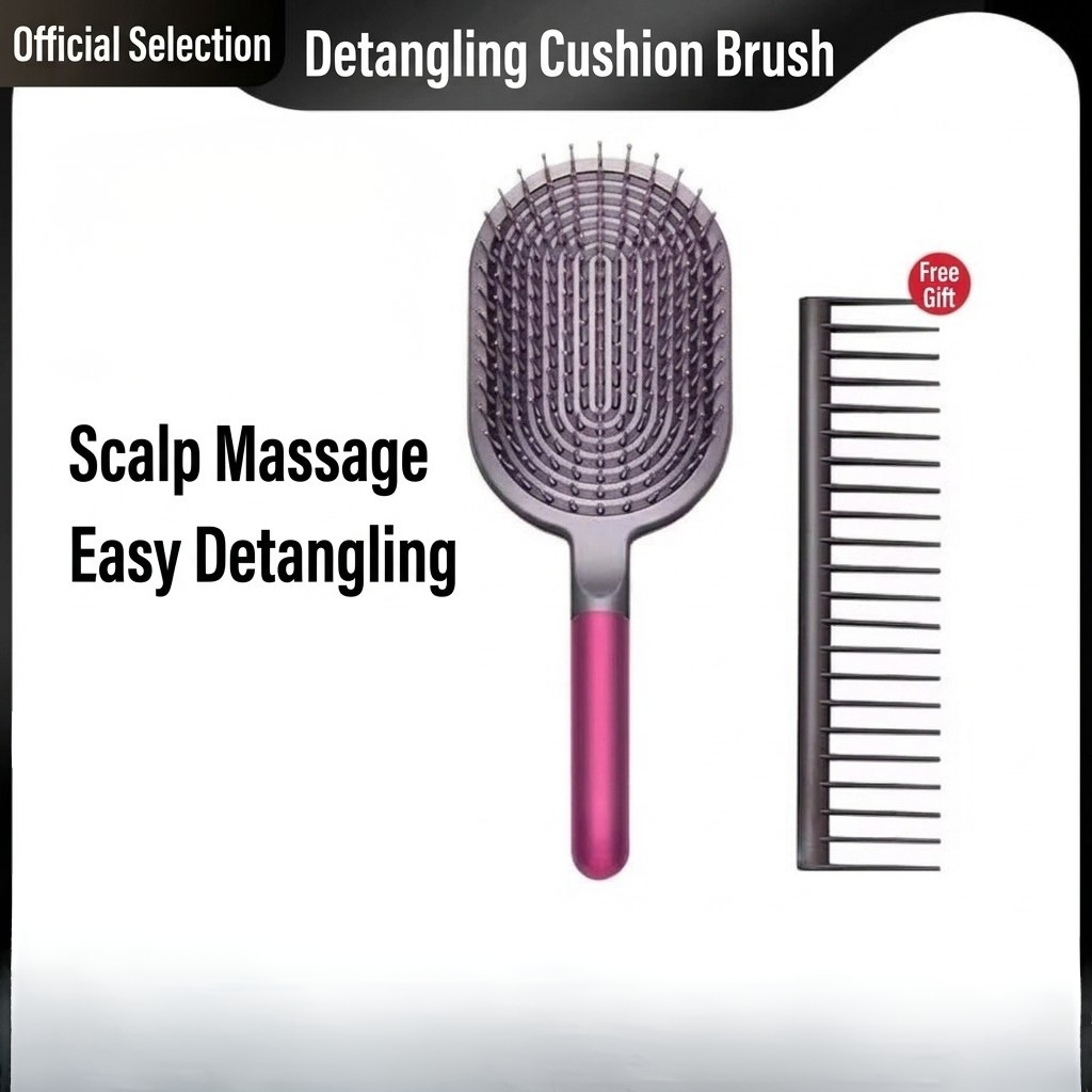 Scalp Massaging Paddle Hair Brush and Detangling Comb 2-Piece Set