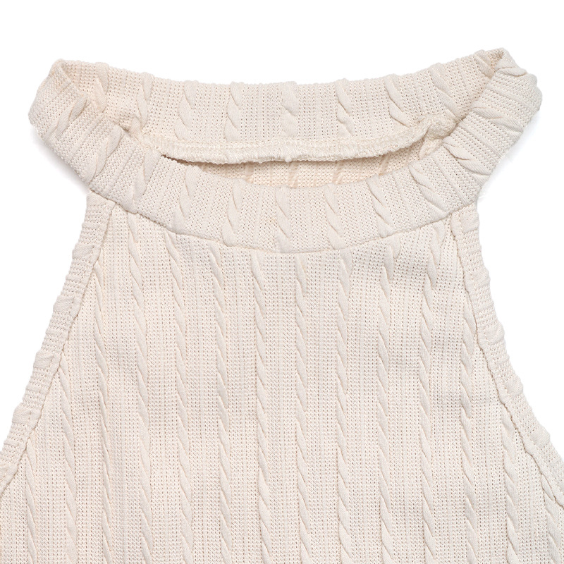 Boho Knit Halter Crop Top with Tassel Hem