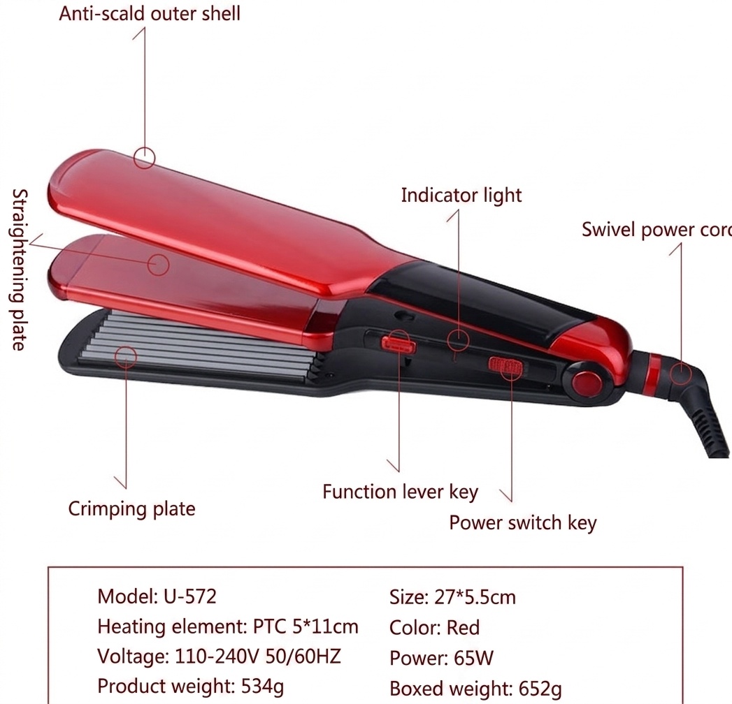 3-in-1 Hair Straightener and Curling Styling Tool for Home Use (EU Plug only)