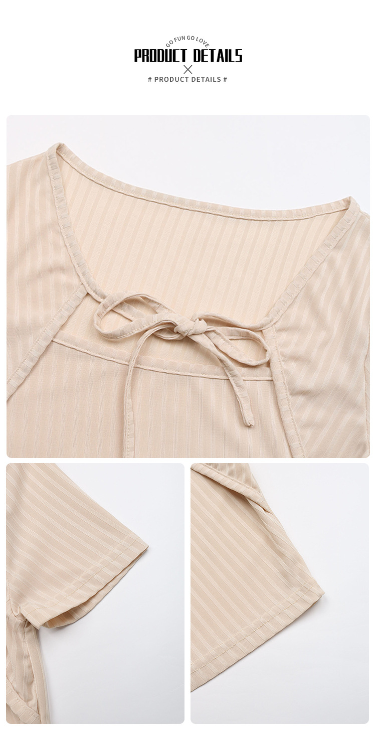 Ribbed Tie Front Cutout Crop Top - Short Sleeve