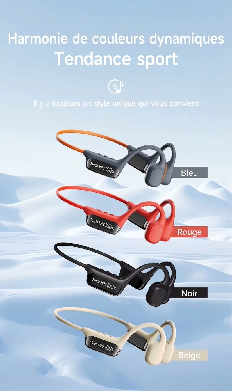 Écouteurs de sport à conduction osseuse étanches IPX8 avec lecteur MP3 de 32 Go
