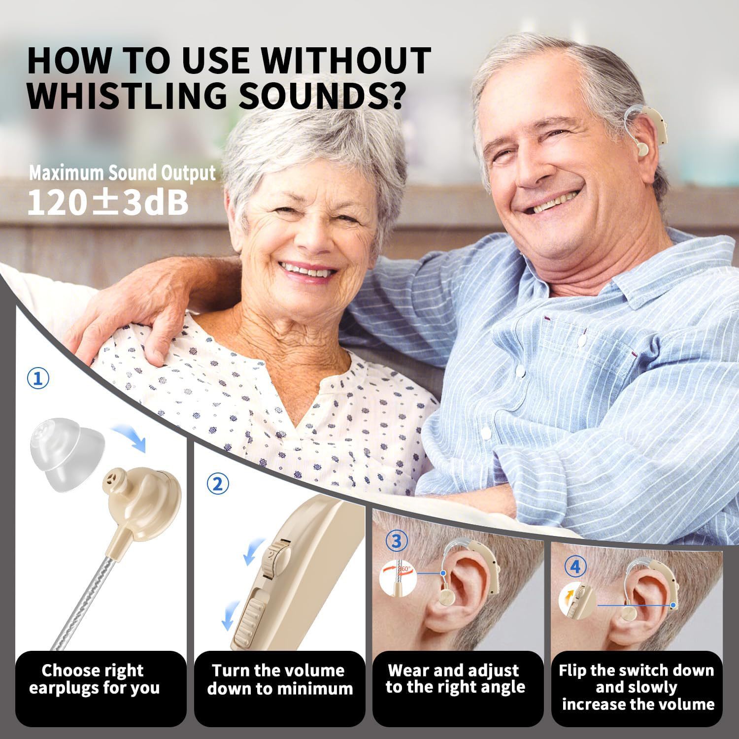 120dB GM-311 Pair Blue Rechargeable Hearing Aids 45H Battery Noise Cancelling #26240005