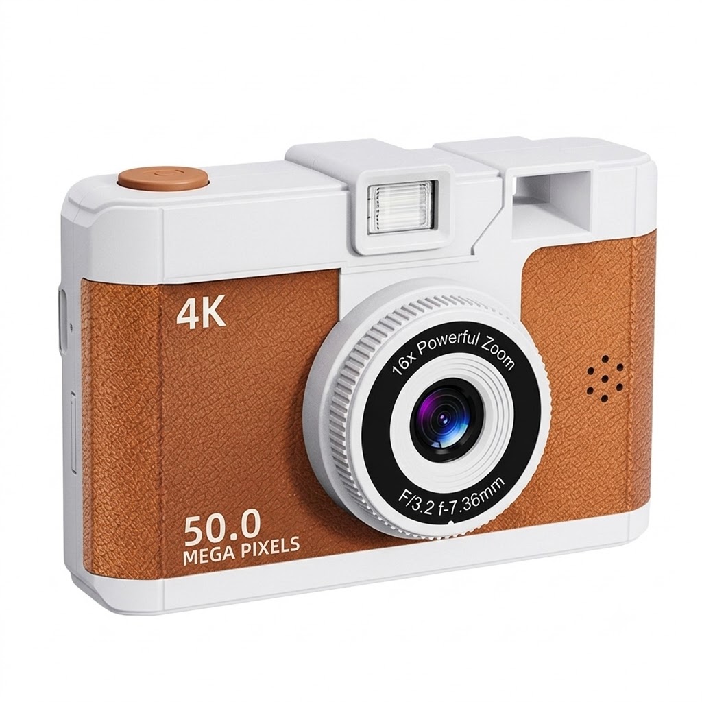 50MP 4K Digital Camera with 16x Digital Zoom, Wi-Fi Transfer, 2.4-Inch IPS Screen, MP3 Playback, 800mAh Battery