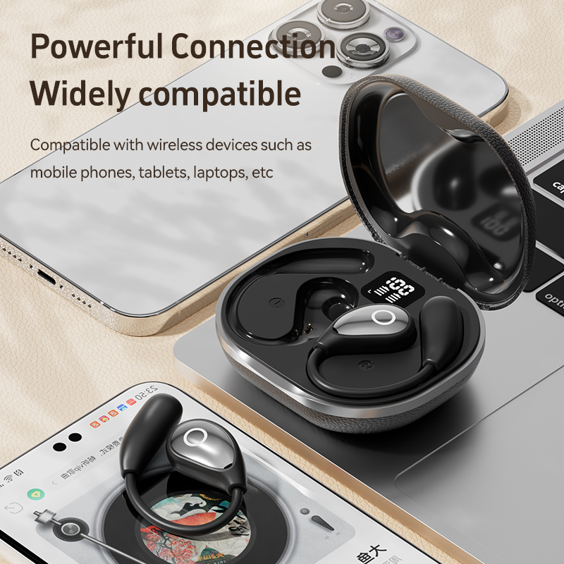 Wireless Open-Ear Bluetooth Earbuds with Leather Charging Case Model#M95