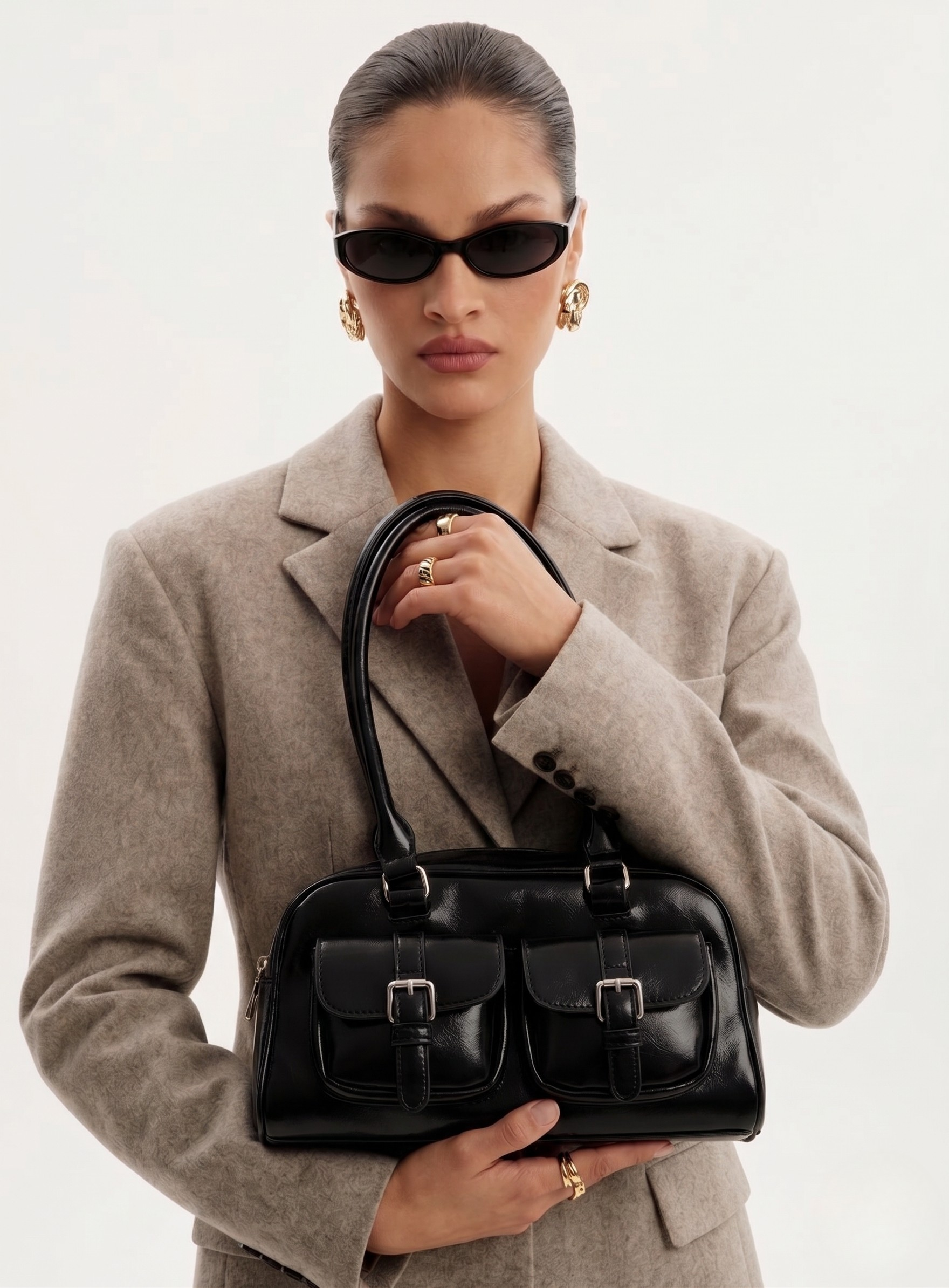 Vintage Buckle Pocket Shoulder Bag - Retro Satchel