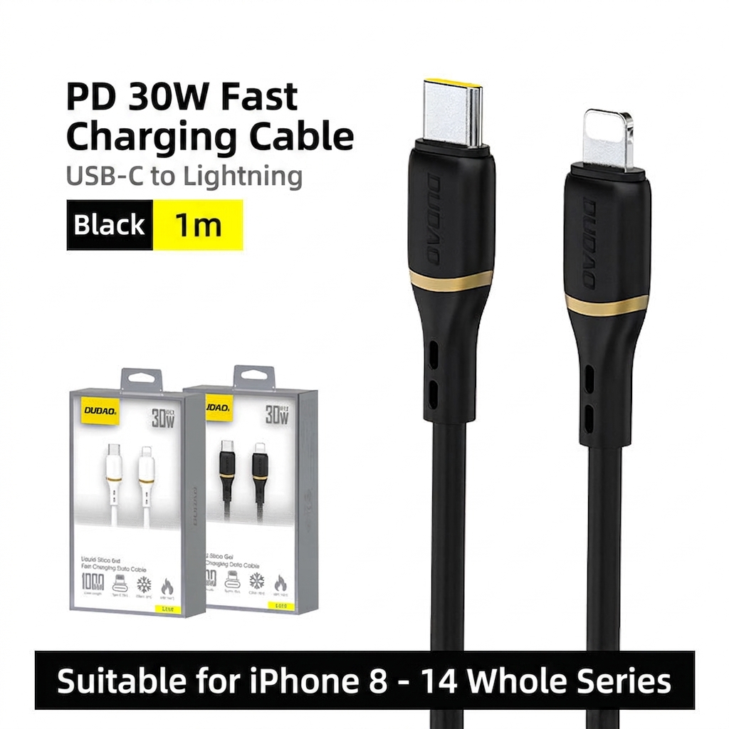 100W PD Fast Charge Braided USB-C to Lightning Data Cable, 480Mbps Transfer, 23cm, Black