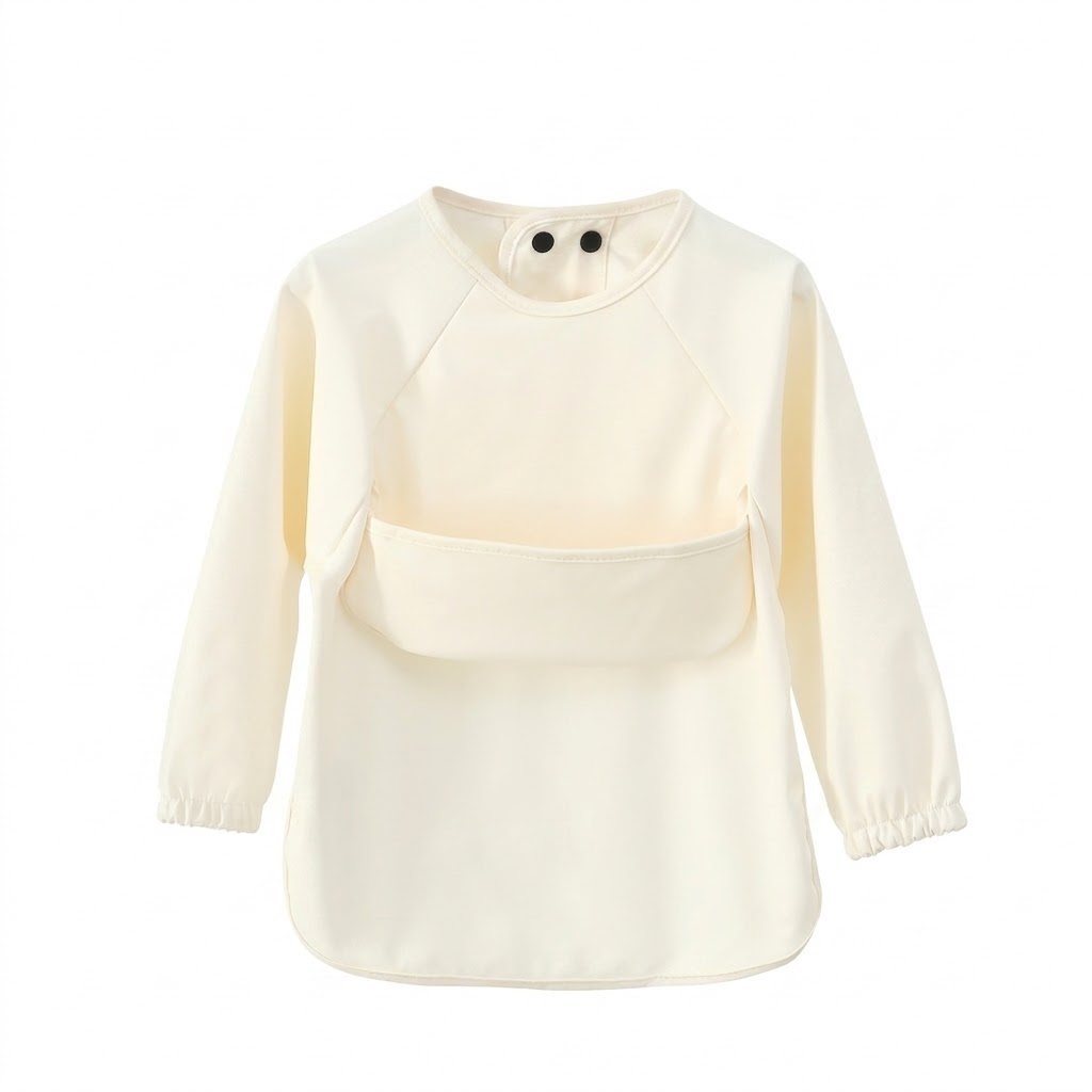 Long-Sleeve Baby Bib with Food Catcher Pocket