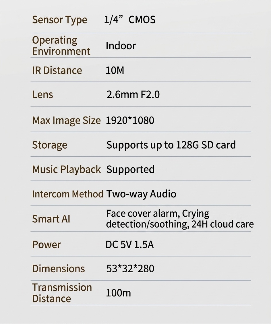 2K WiFi Baby Monitor with Tuya APP - Pan/Tilt 355° #19250001