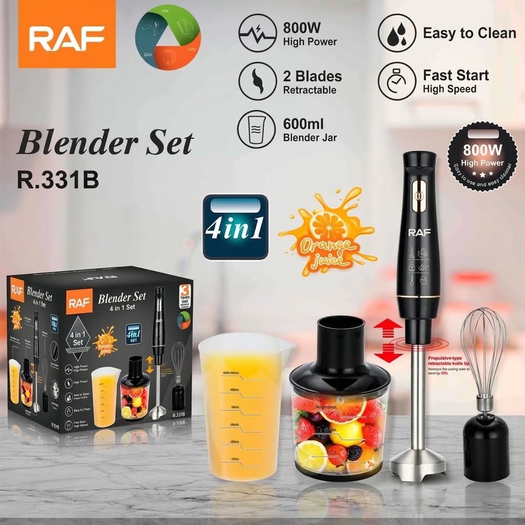 RAF 4-in-1 Stabmixer-Set – 800 W Schwarz/Weiß
